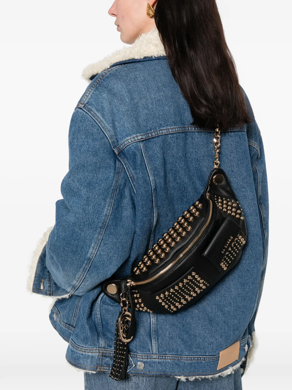 La Carrie Planets studded tassel shoulder bag - Zwart