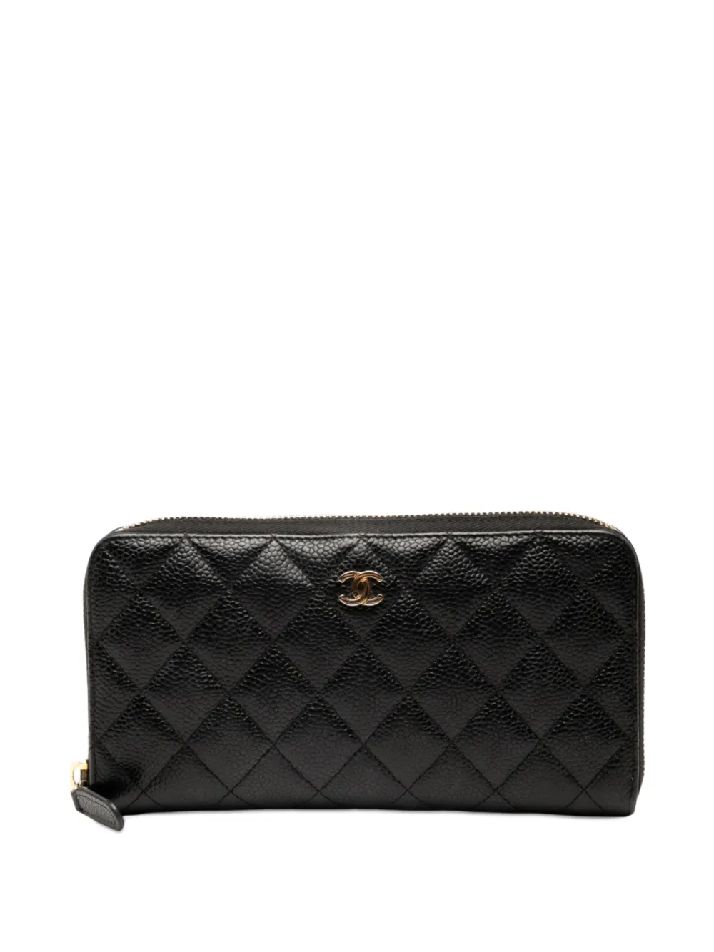 CHANEL Pre-Owned 2016-2017 CC Quilted Caviar Zip Around Wallet long wallets | Black | Image 1