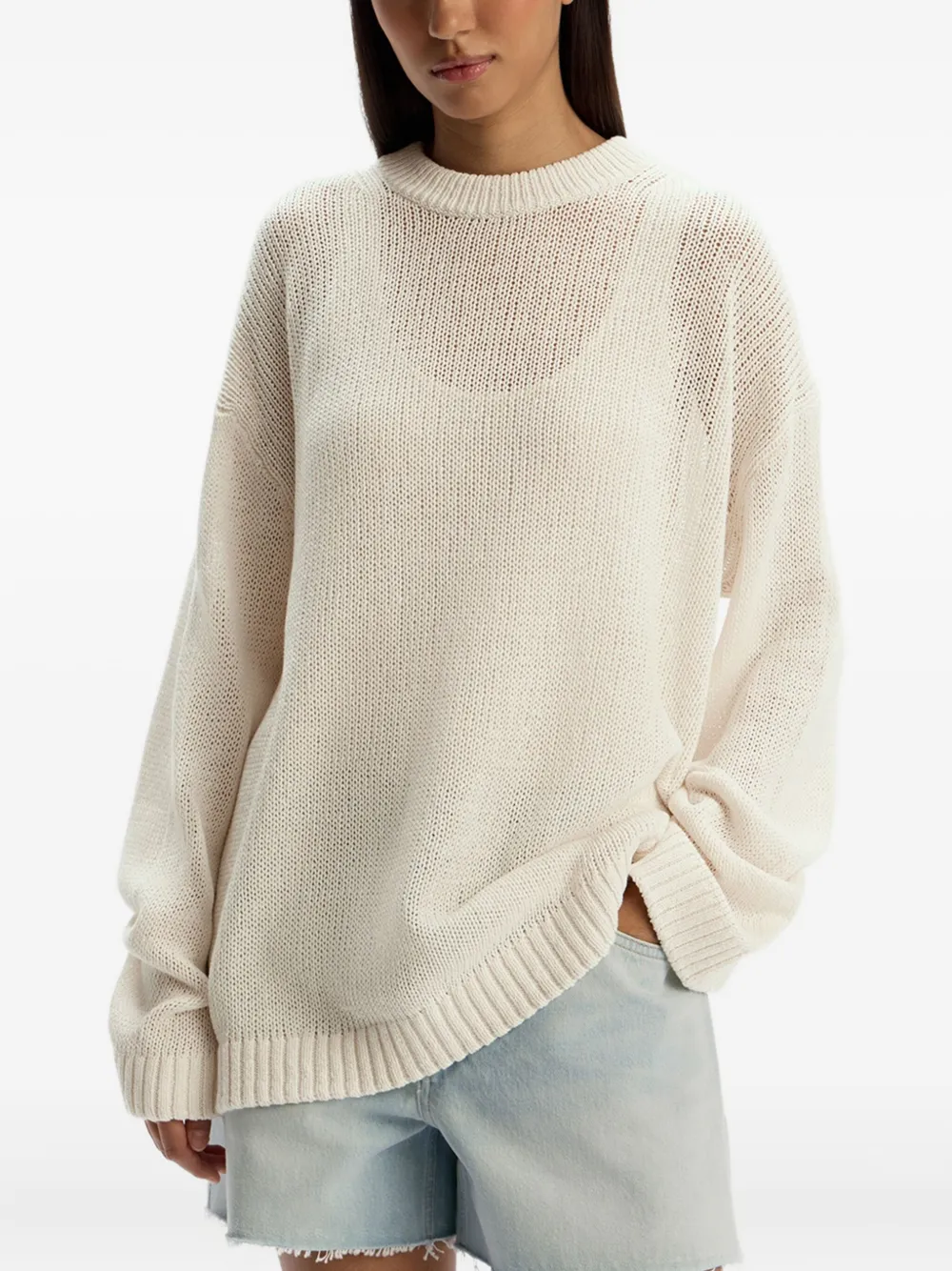 12 Storeez Cotton Crew-neck Sweater In Neutral