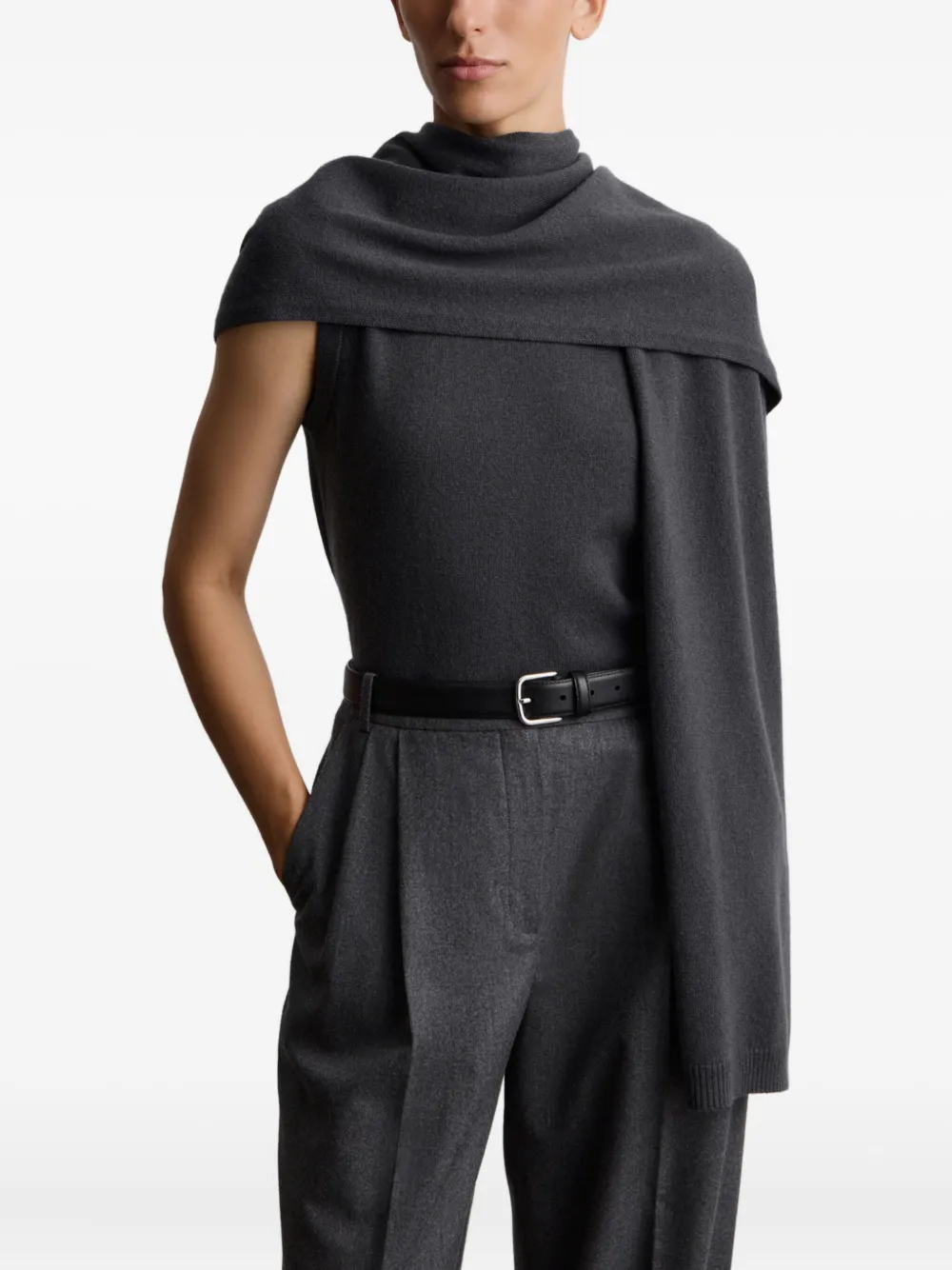 12 STOREEZ Top met col en sjaaldetail Grijs