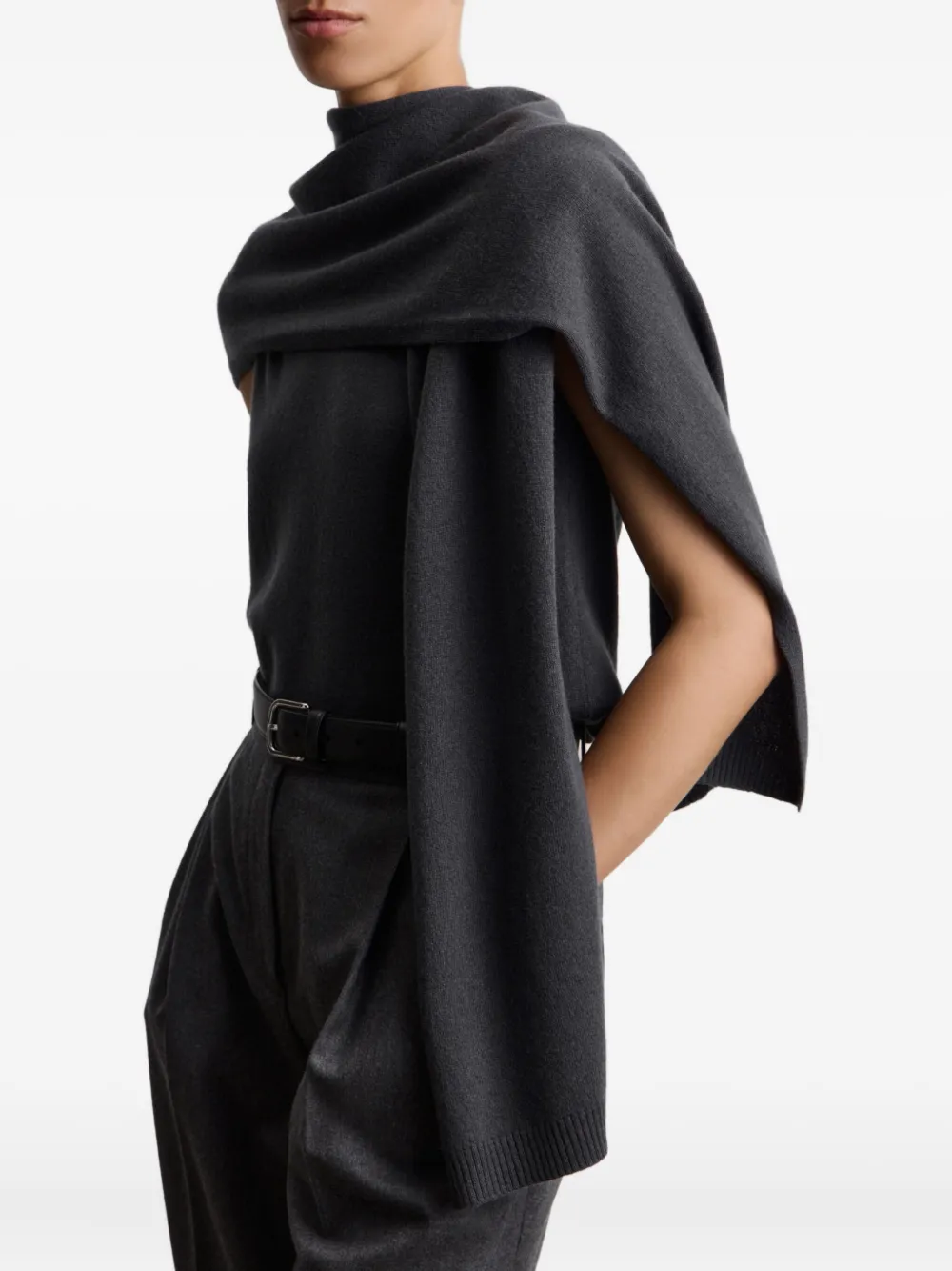 12 STOREEZ Top met col en sjaaldetail Grijs