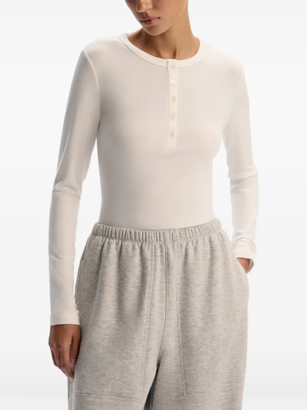 12 Storeez Henley-neck Blouse In White