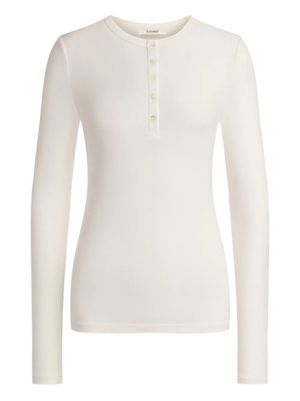 12 Storeez Henley-neck Blouse In White