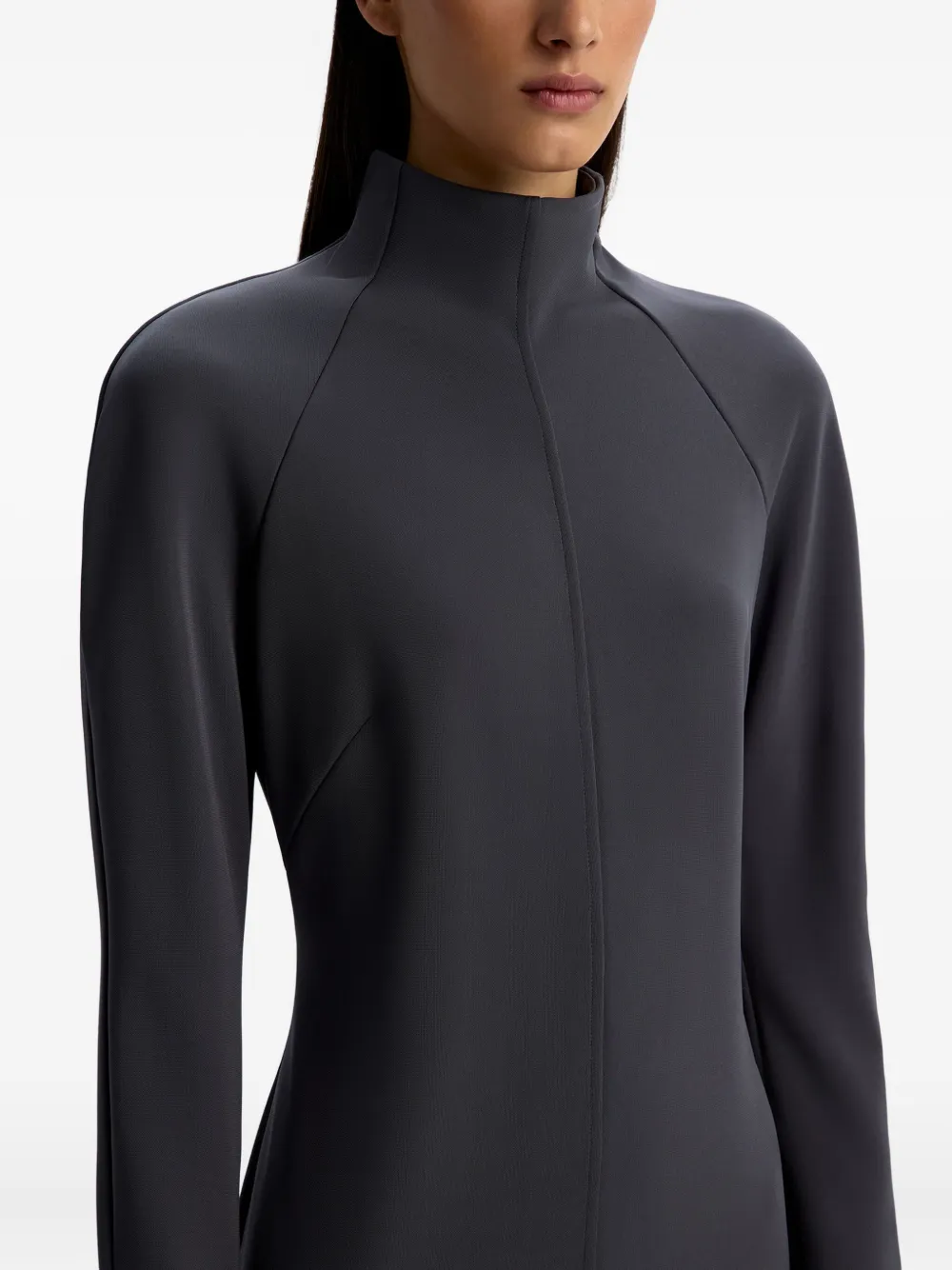 12 Storeez High-neck Crêpe Maxi Dress In Gray