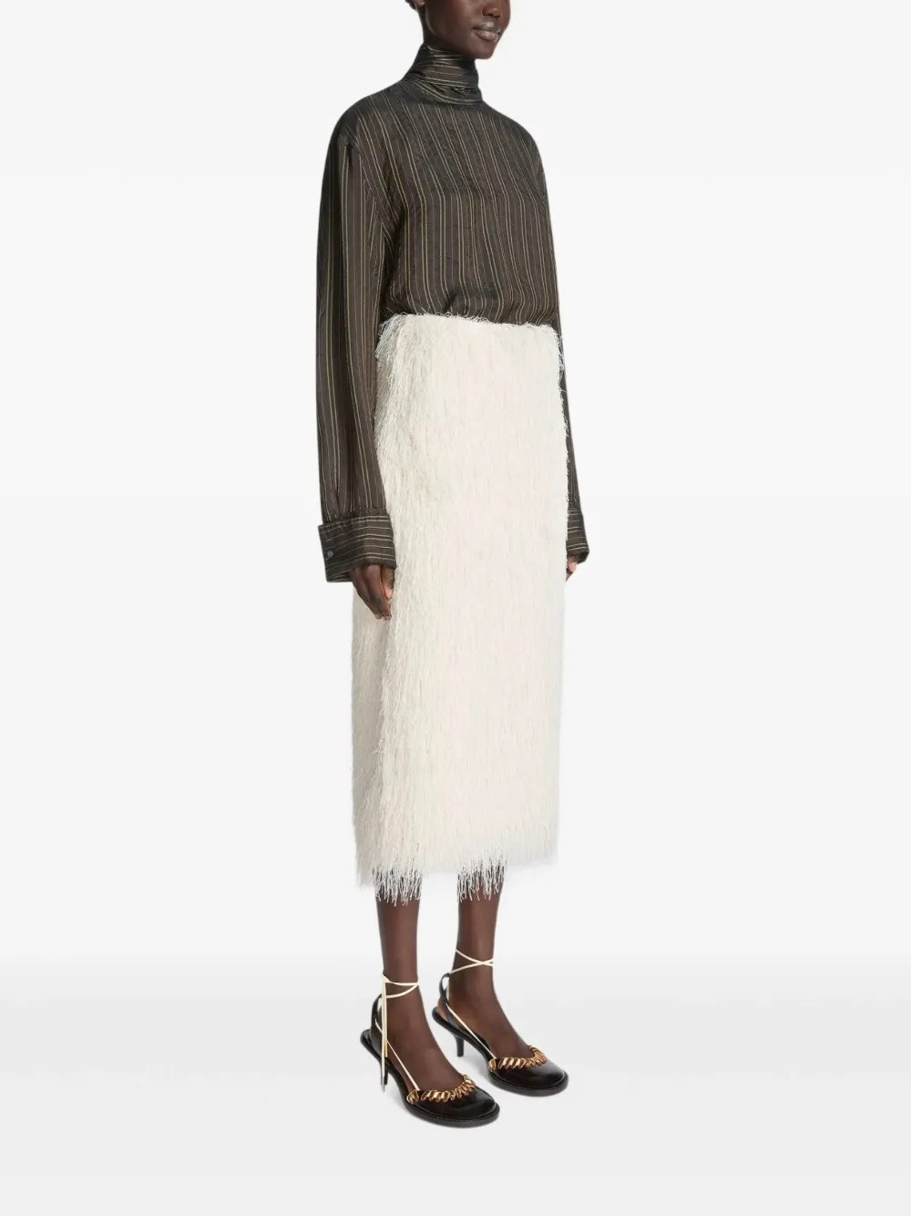 DRIES VAN NOTEN Rok met franjes Wit