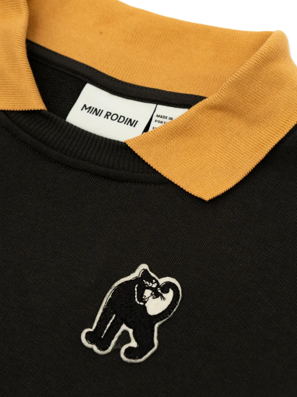 Mini Rodini Sweater met panterpatch en kraag Zwart