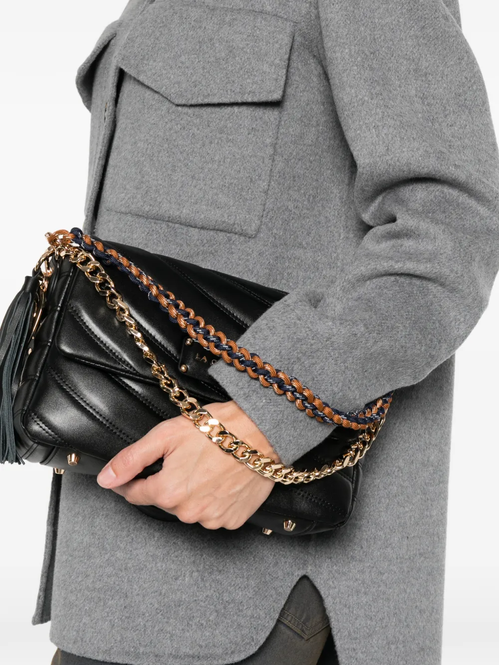 La Carrie Stehy quilted chain shoulder bag - Zwart