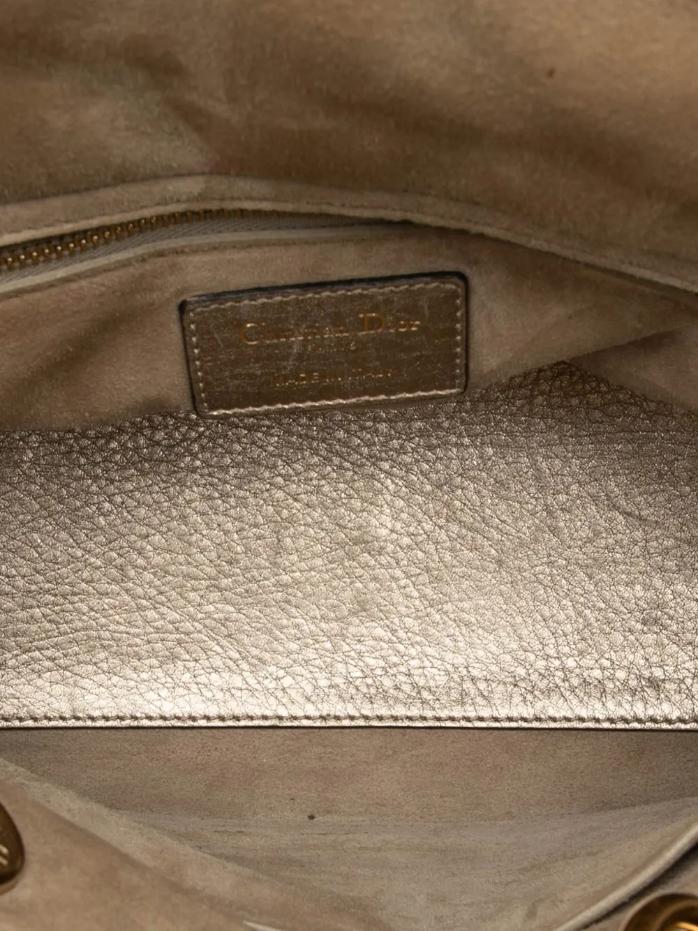 DIOR Pre-owned 2017 Medium Metallic Grained Calfskin Cannage Supple Lady Satchel In Gold