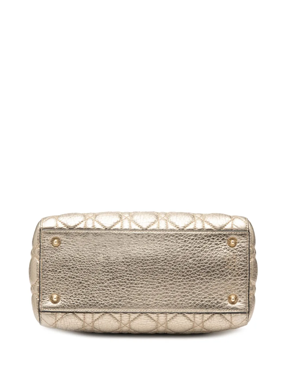 DIOR Pre-owned 2017 Medium Metallic Grained Calfskin Cannage Supple Lady Satchel In Gold