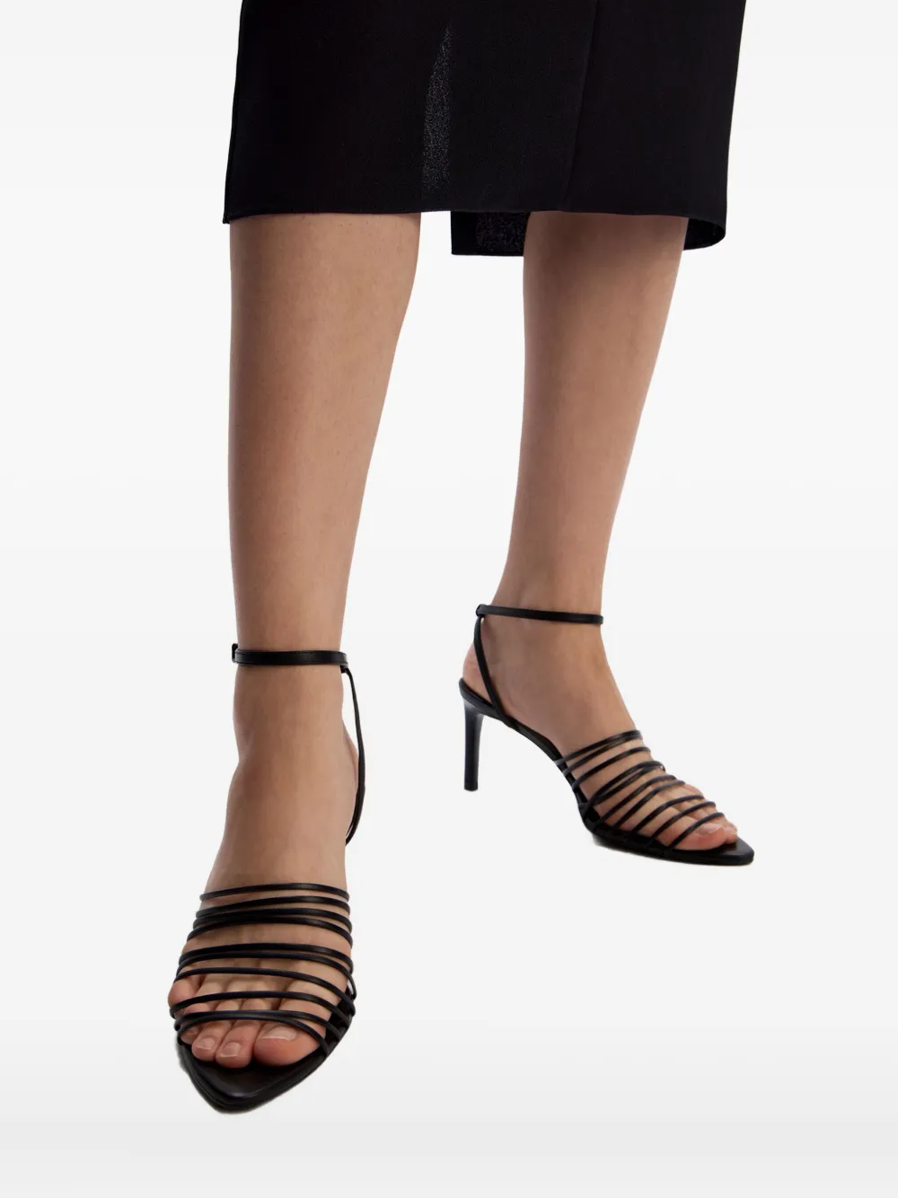 12 Storeez 80mm Strappy Leather Sandals In Black