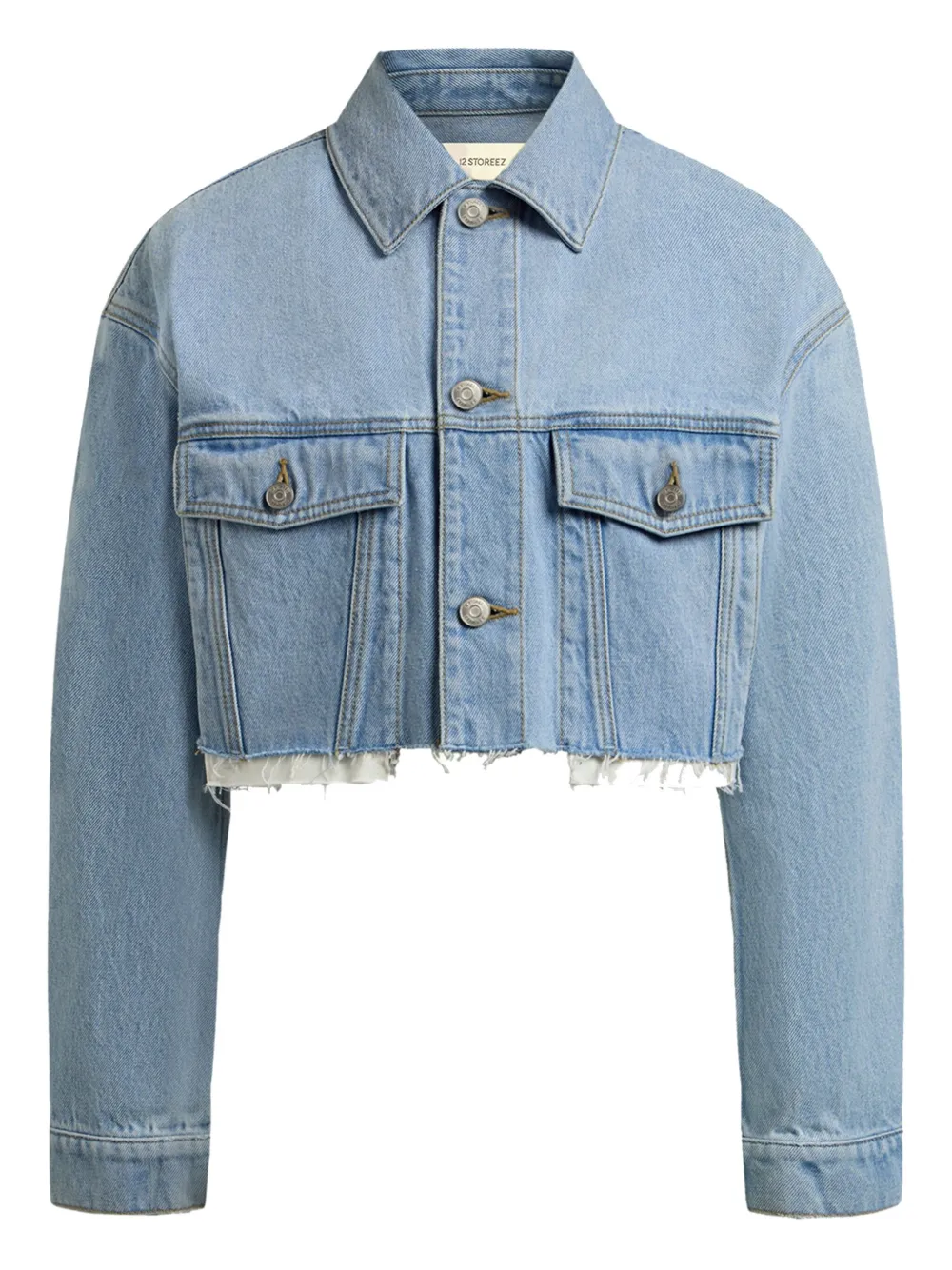 12 STOREEZ frayed-hem denim jacket | Blue | Image 1