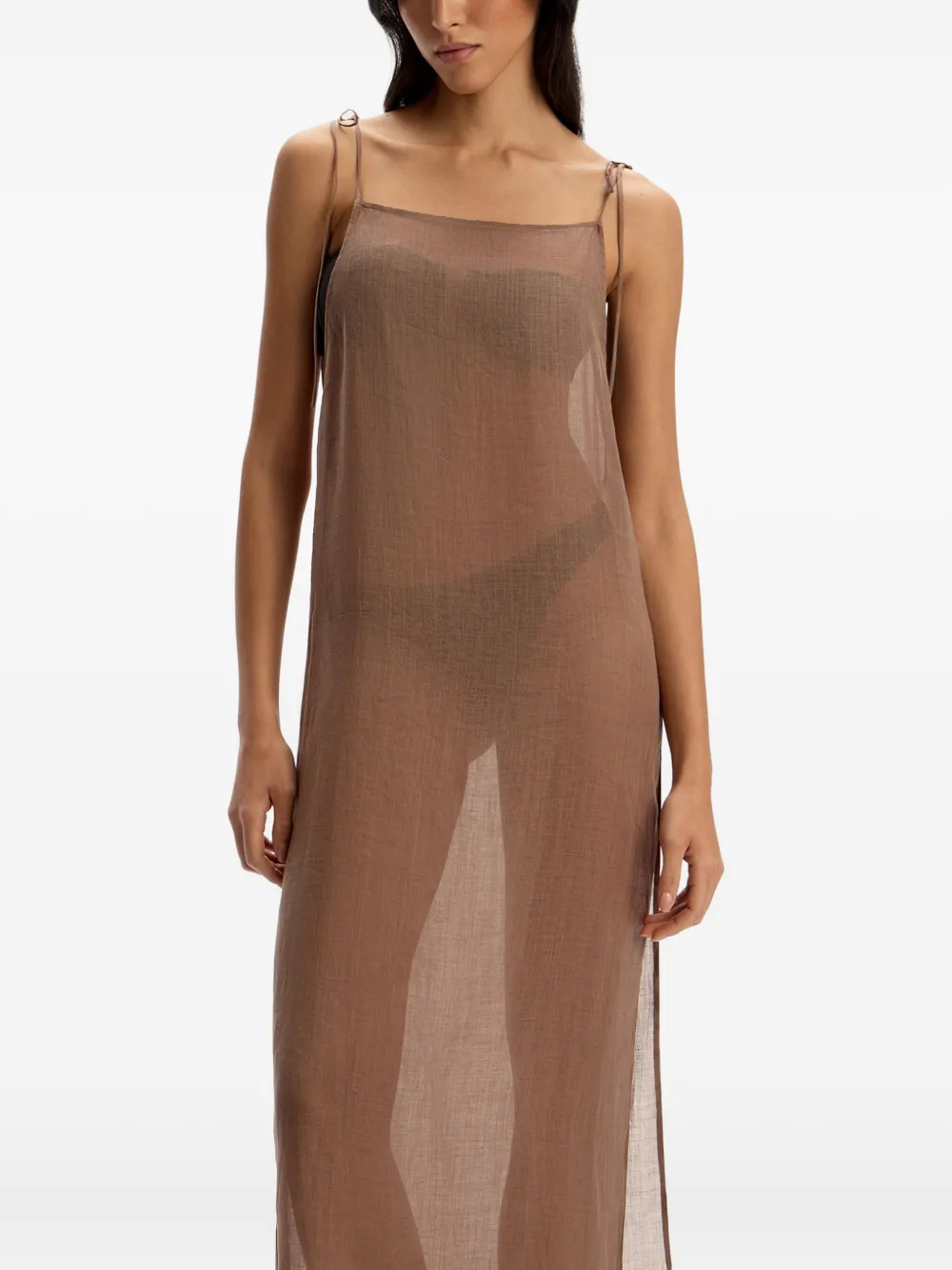 12 STOREEZ Jurk met gestrikte bandjes Bruin