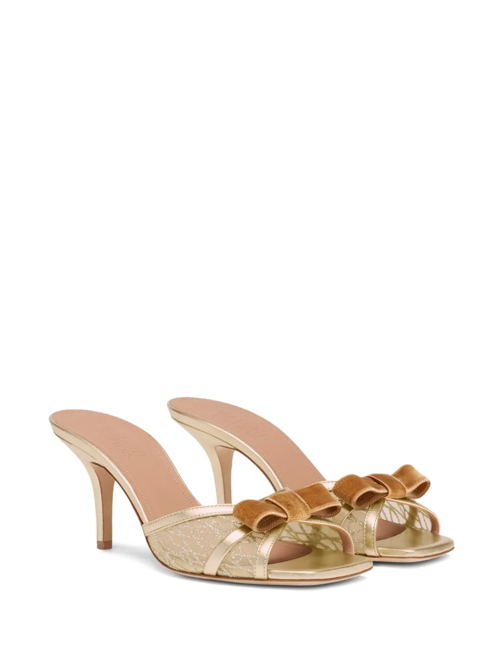 Malone Souliers 70 mm Perla sandalen met fluwelen strik Goud