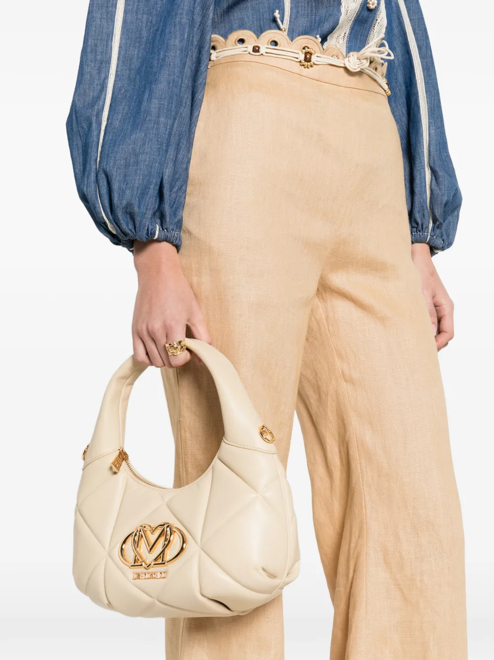 Love Moschino quilted logo tote bag - Beige