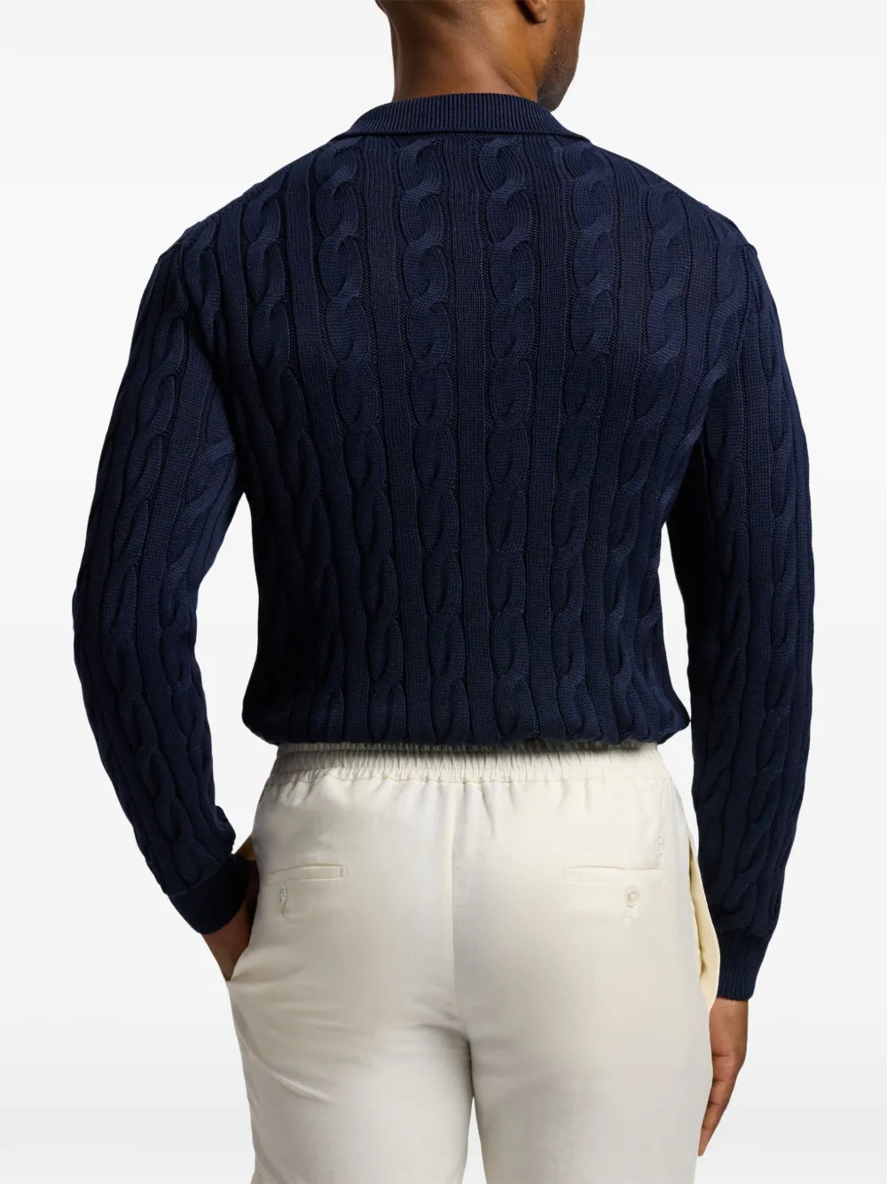 Ralph Lauren Purple Label cable-knit polo sweater Blauw