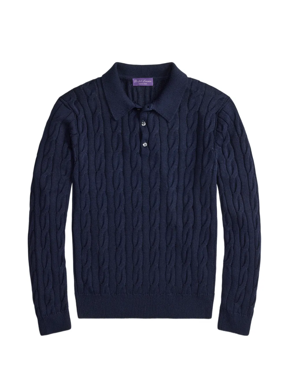 Ralph Lauren Purple Label cable-knit polo sweater Blauw