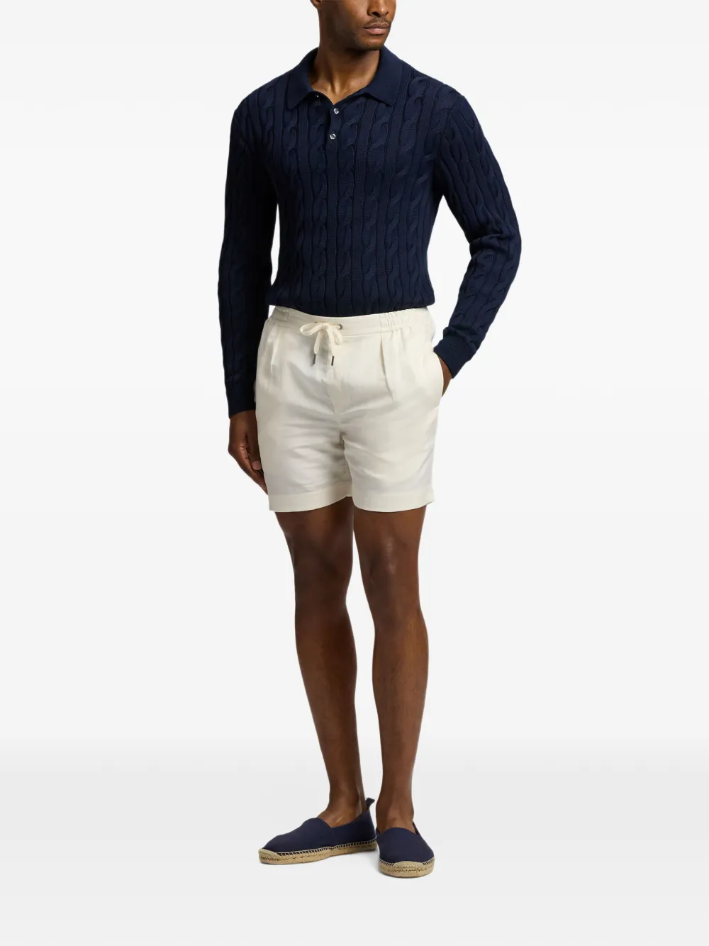 Ralph Lauren Purple Label cable-knit polo sweater Blauw