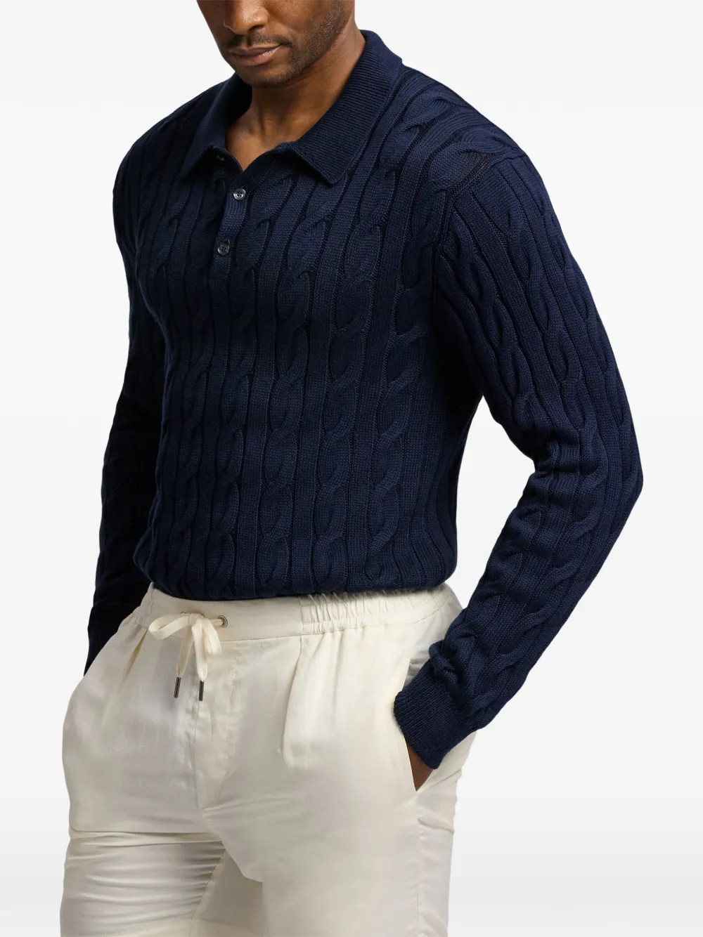 Ralph Lauren Purple Label cable-knit polo sweater Blauw