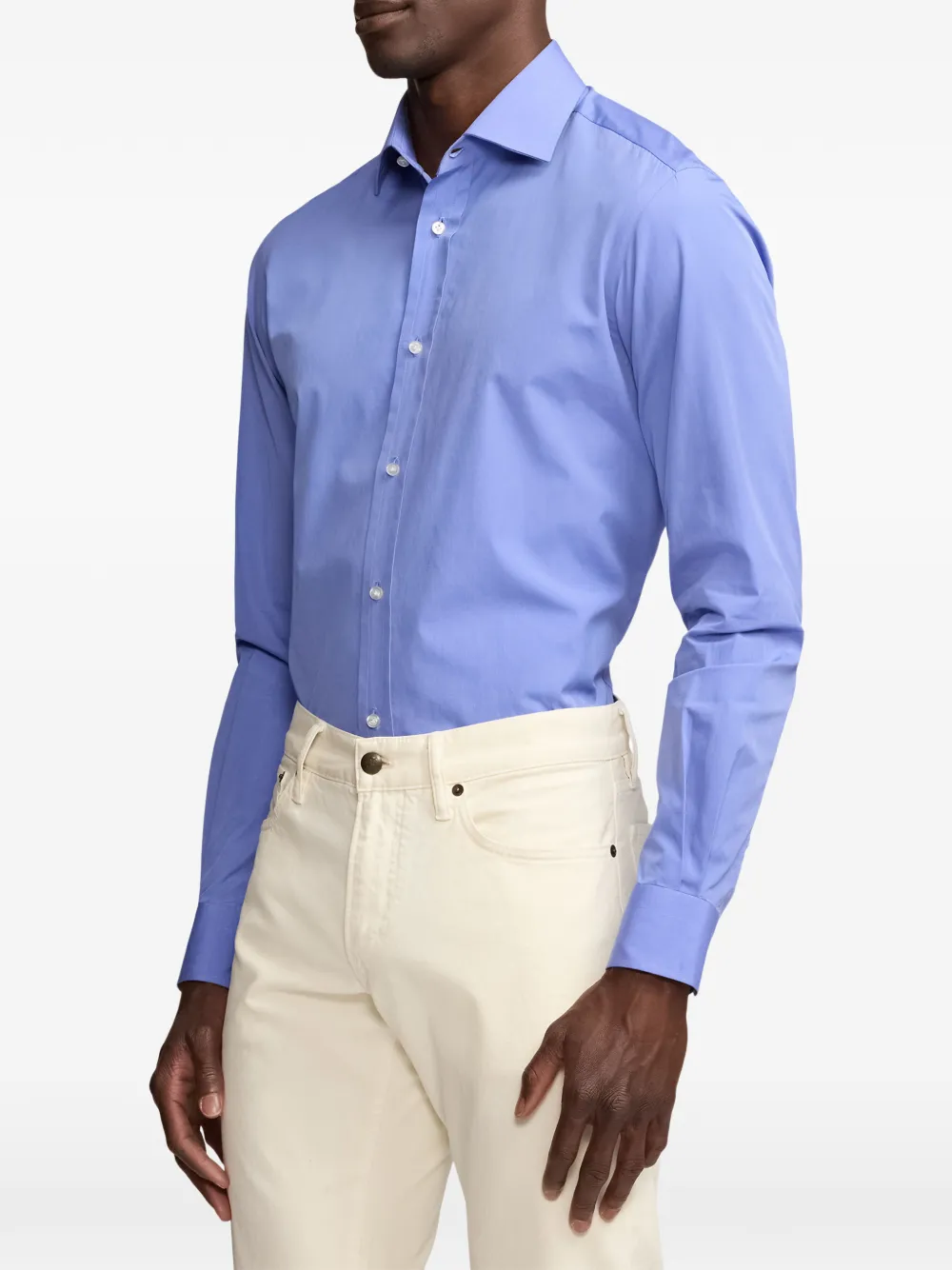 Ralph Lauren Purple Label End-on-End long-sleeve spread-collar shirt Blauw
