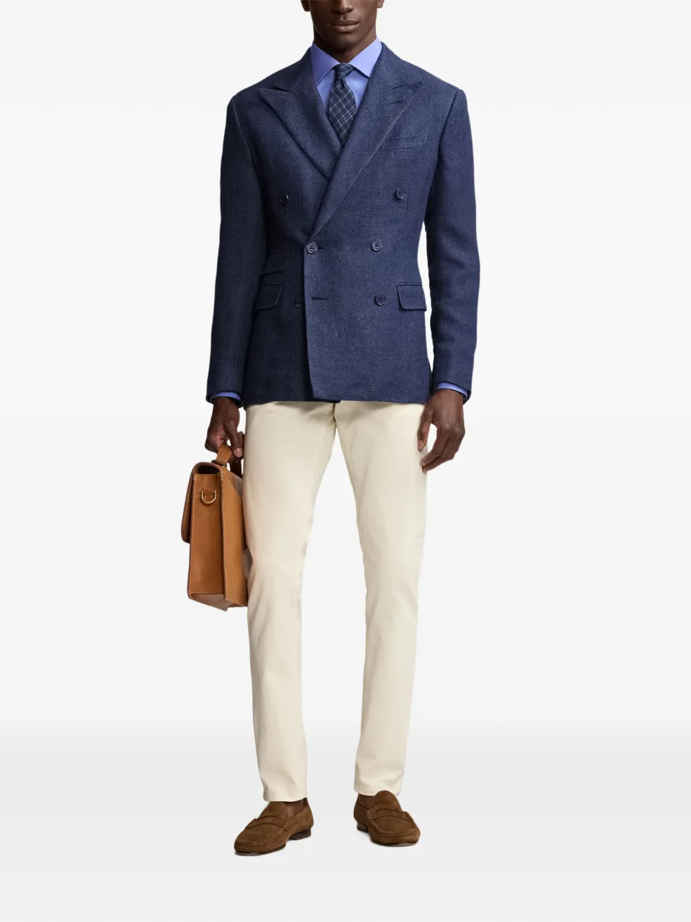 Ralph Lauren Purple Label End-on-End long-sleeve spread-collar shirt Blauw