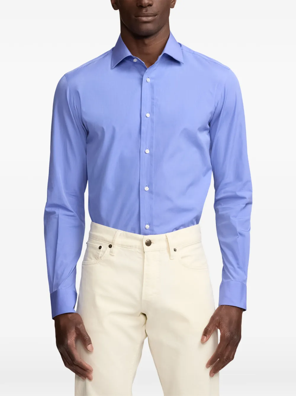 Ralph Lauren Purple Label End-on-End long-sleeve spread-collar shirt Blauw