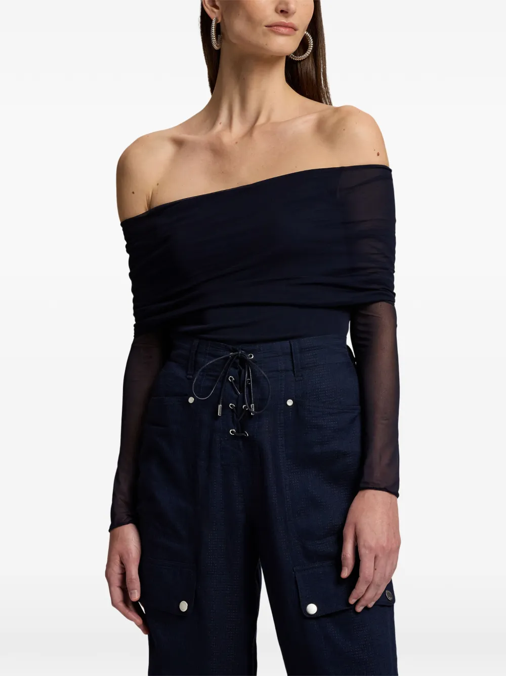 Ralph Lauren Collection off-shoulder long-sleeve top Blauw
