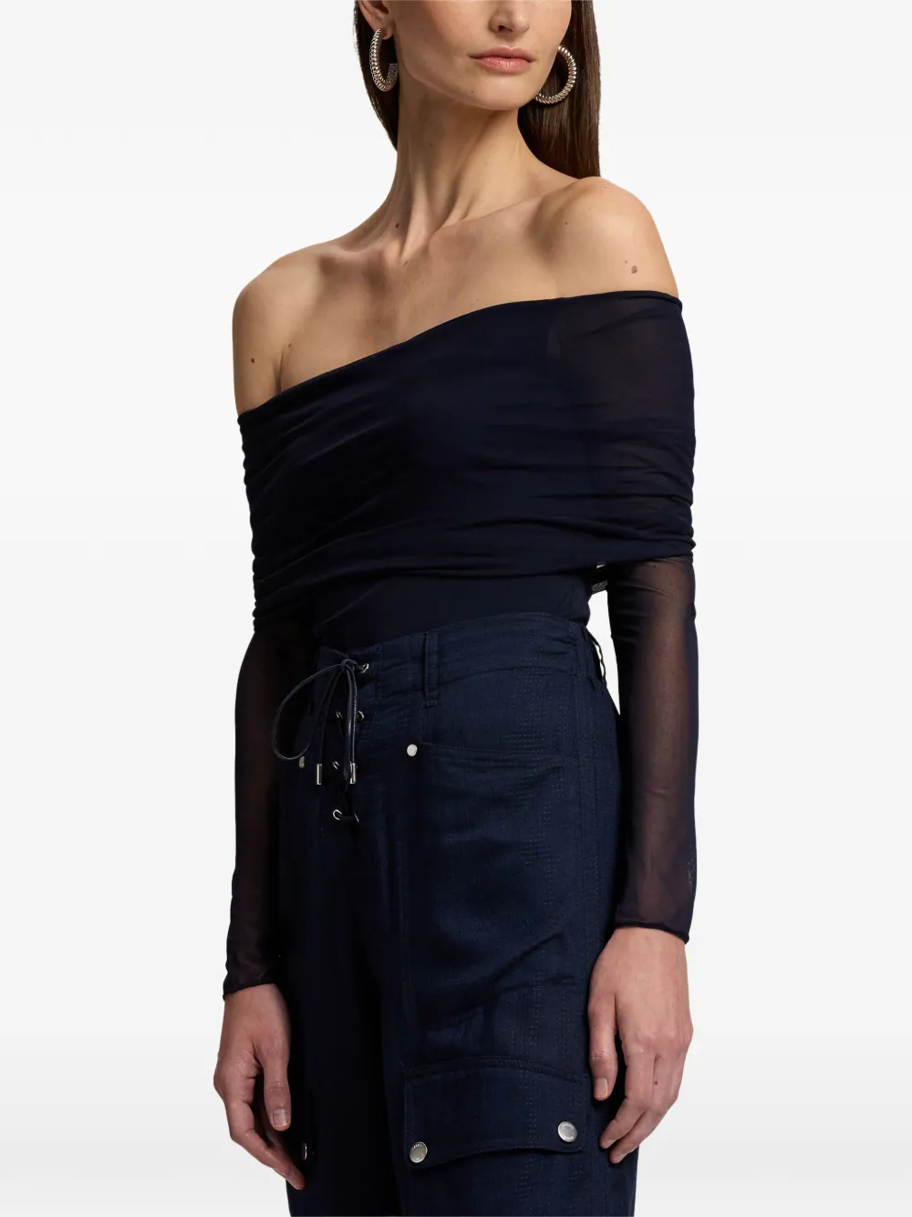 Ralph Lauren Collection off-shoulder long-sleeve top Blauw