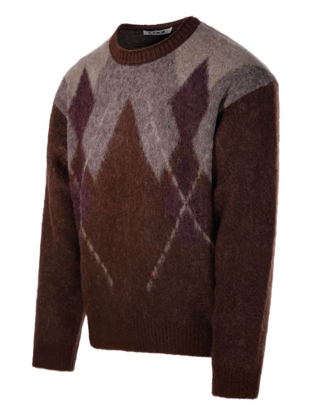 Coor Argyle-pattern Crew-neck Sweater In Brown