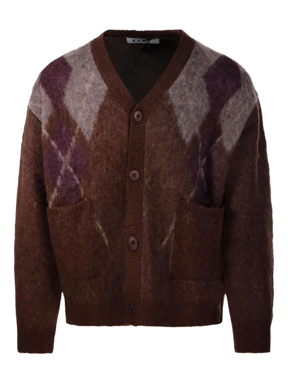COOR argyle-pattern pocket cardigan | marron | Image 1