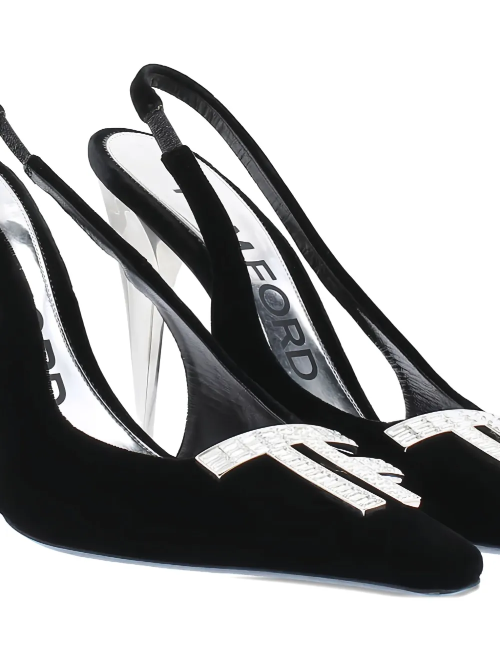 TOM FORD Slingback pumps met kristallen logo Zwart