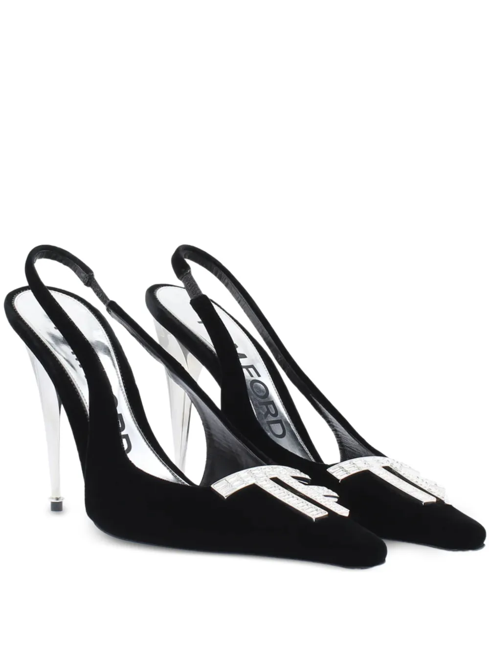 TOM FORD crystal-logo slingback pumps - ブラック