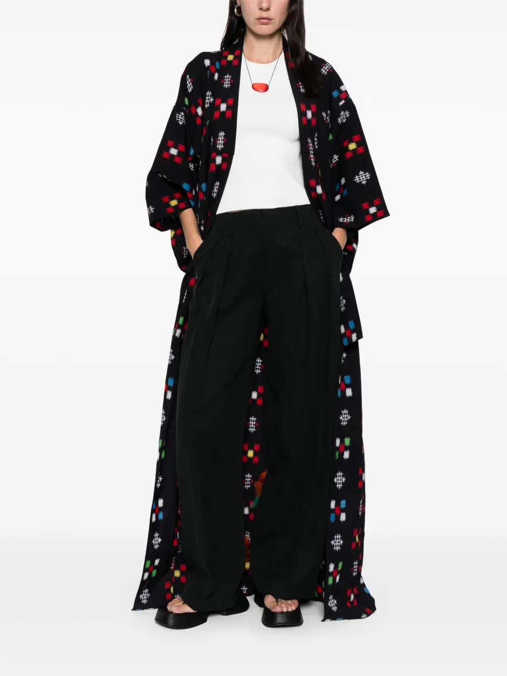 A.N.G.E.L.O. Vintage Upcycling Jas met geborduurd effect en open voorkant - Zwart