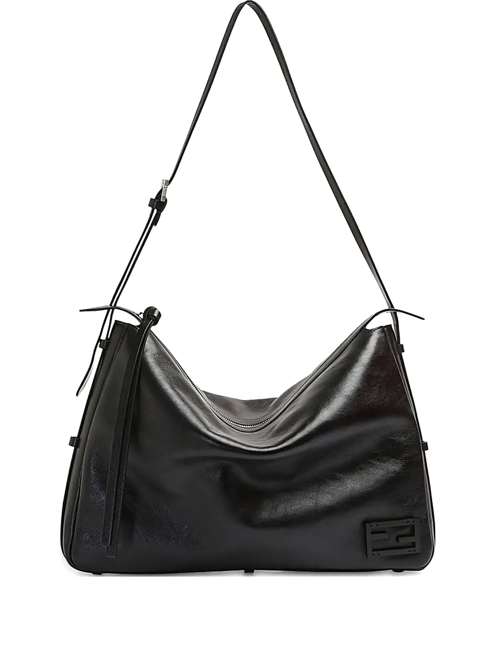 FENDI Borsa a spalla Simply F media in pelle con logo - Nero