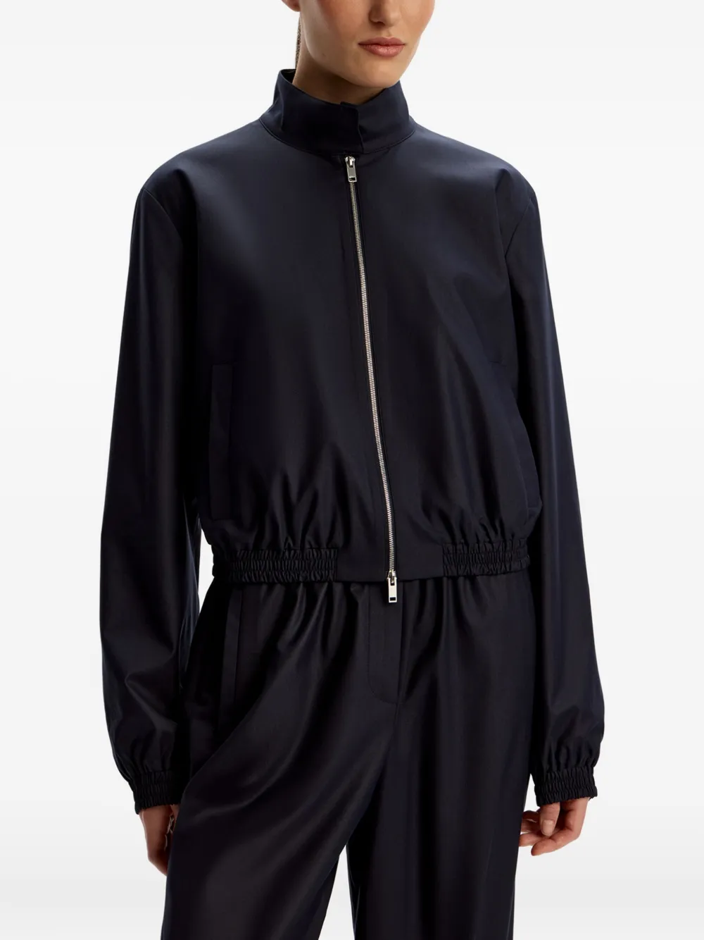 12 Storeez Zip-up Elasticated-waist Bomber Jacket In Blue