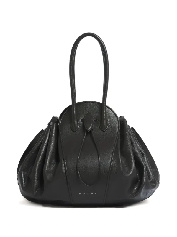 Marni Leather Tulipea Large Handbag in Black
