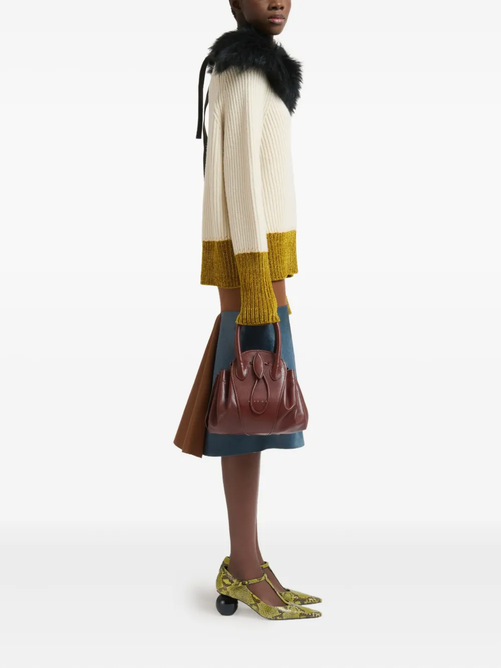 Marni Tulipea schoudertas met handvatten - Bruin