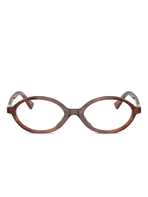 MIU MIU ブラウン オーバル メガネ Miu Miu Eyewear オーバルメガネフレーム | ブラウン | FARFETCH JP