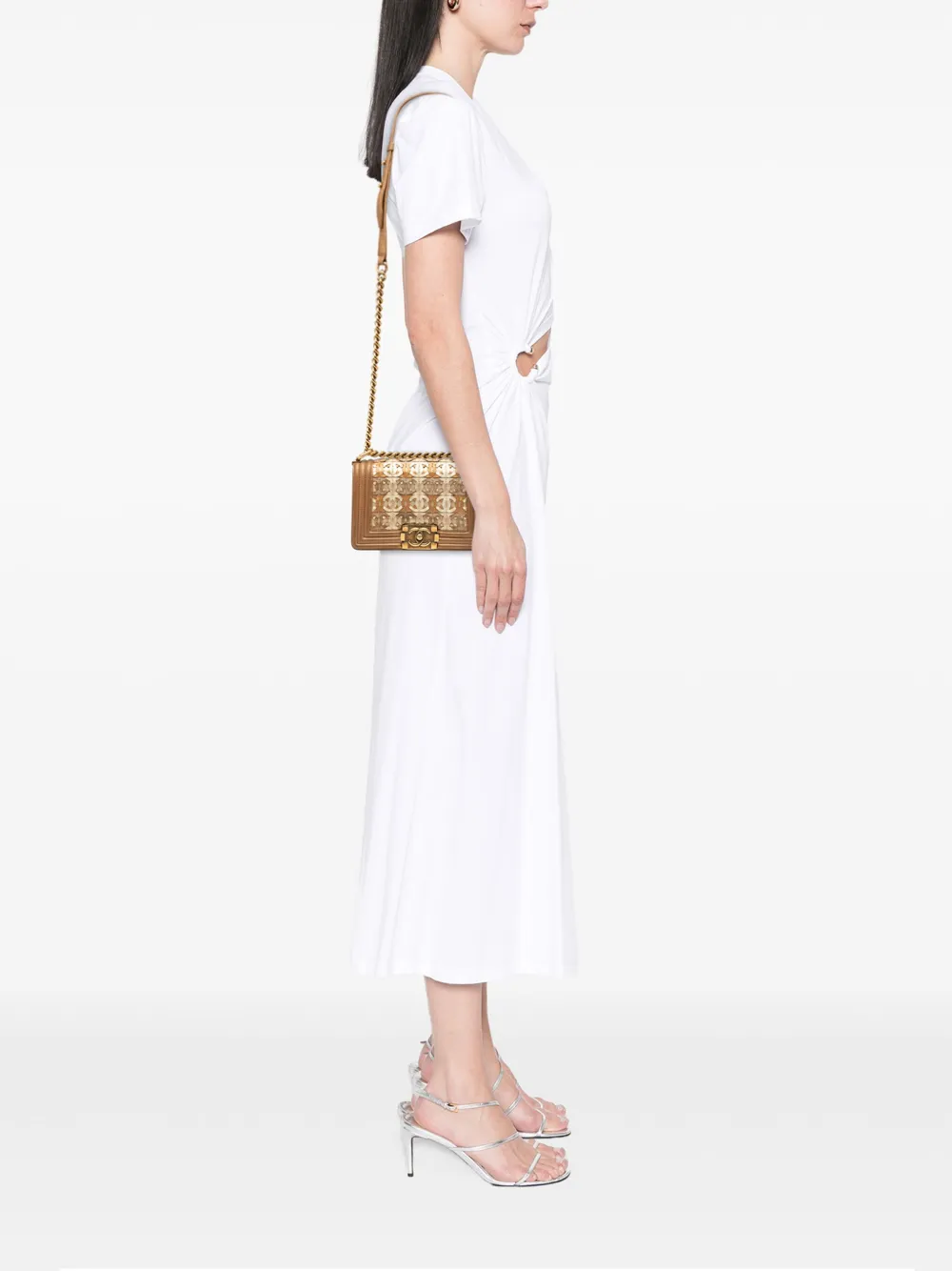  Chanel Pre-owned 2014-2015 Small Quilted Metallic Lambskin Interwoven Cc Boy Flap Crossbody Bag - Brown 