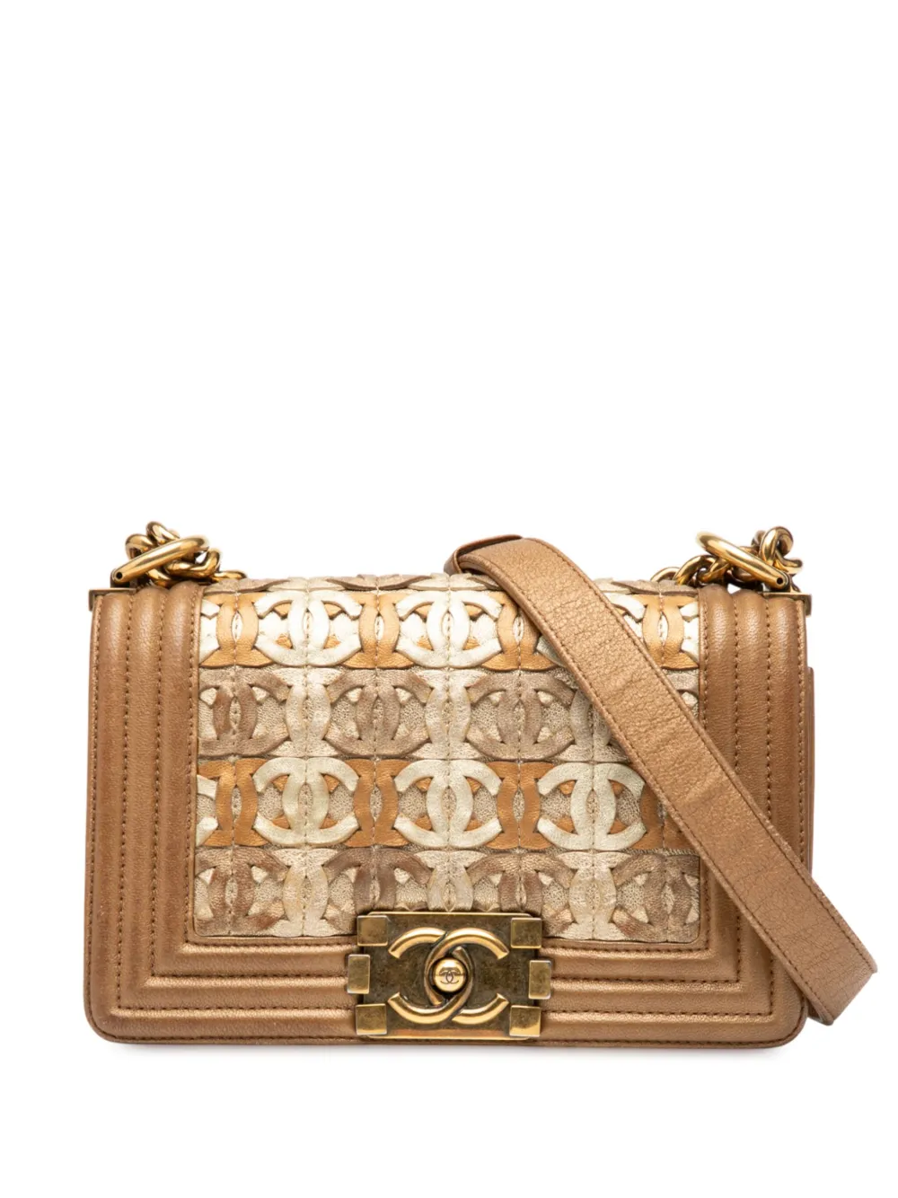 CHANEL Pre-Owned 2014-2015 スモール マトラッセ メタリックラムスキン インターウーブン ココマーク ボーイ CHANEL Pre-Owned 2014-2015 スモール マトラッセ メタリックラムスキン インターウーブン ココマーク ボーイ