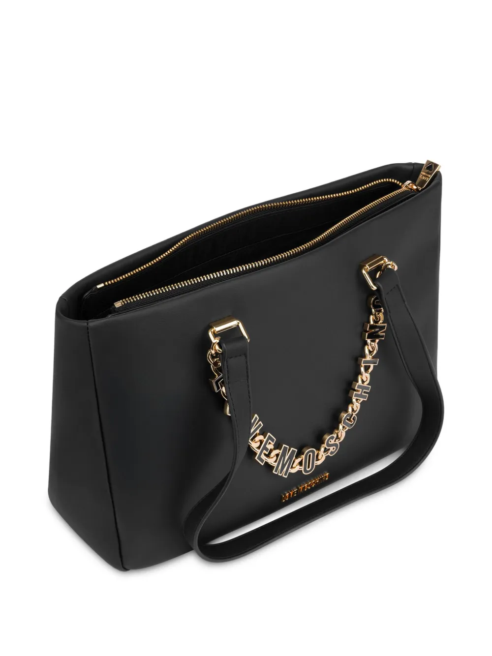 Love Moschino Schoudertas met logo en ketting - Zwart