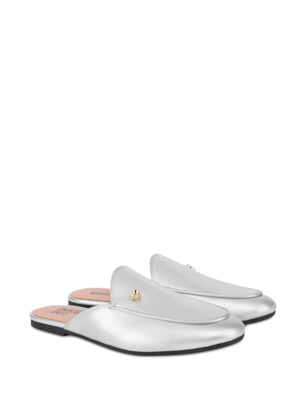 Love Moschino Muiltjes met metallic embleem Zilver