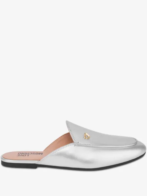 Love Moschino metallic emblem mules