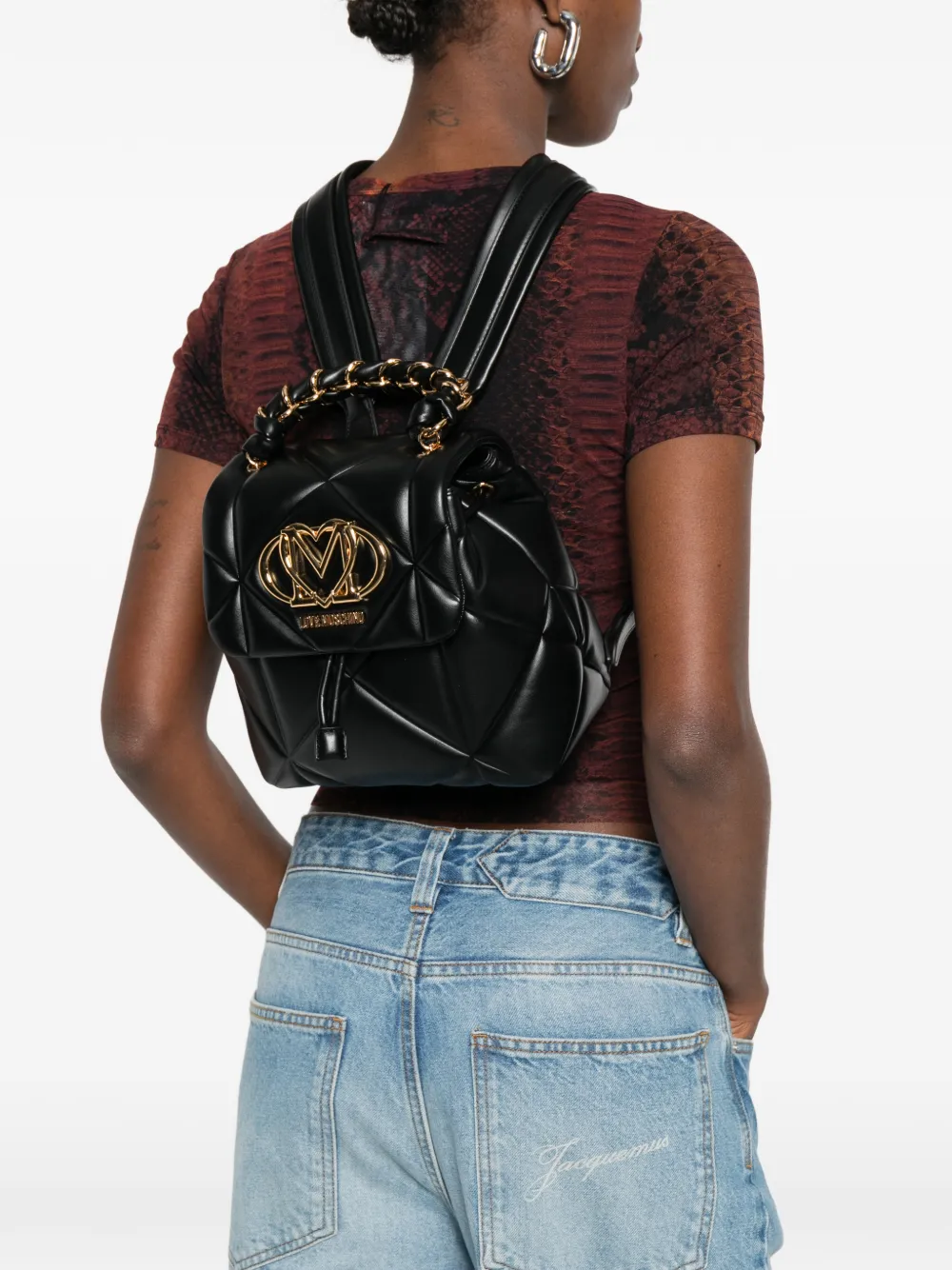 Love Moschino quilted logo backpack - Zwart