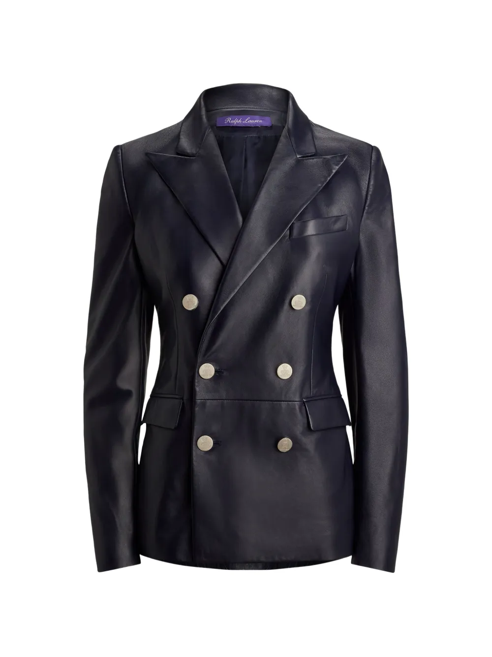 Ralph Lauren Collection Camden double-breasted leather blazer Blauw
