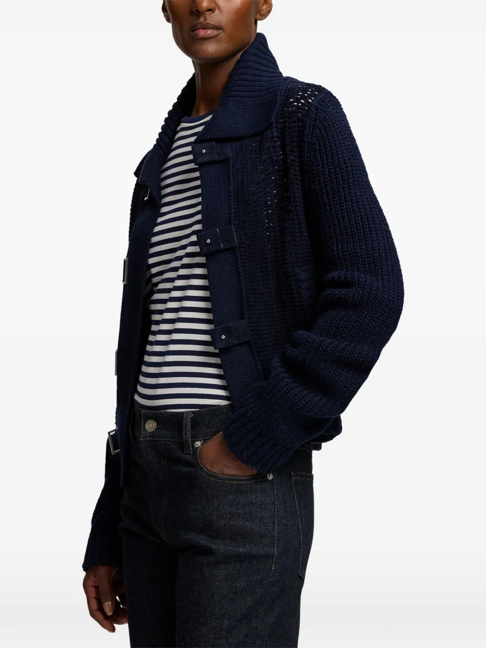 Ralph Lauren Collection buckled ribbed-knit cardigan Blauw