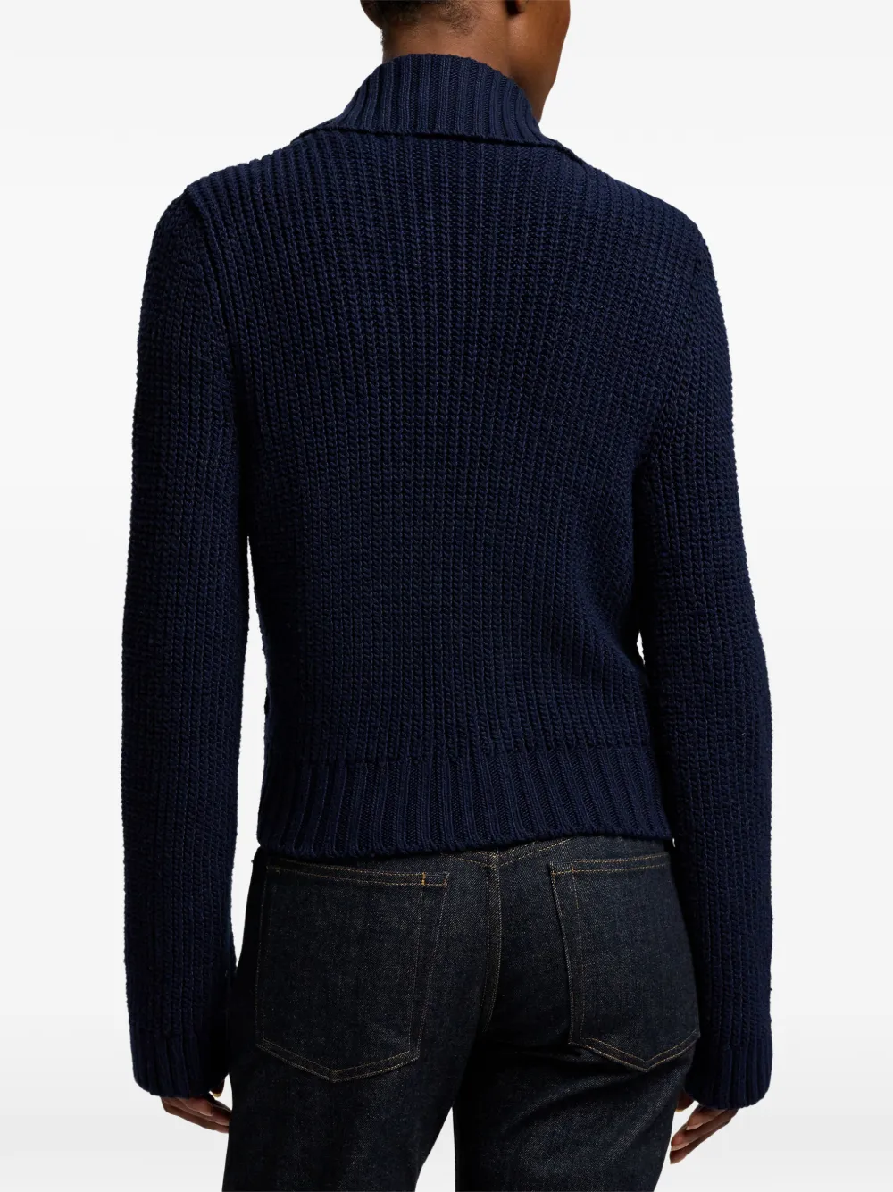 Ralph Lauren Collection buckled ribbed-knit cardigan Blauw