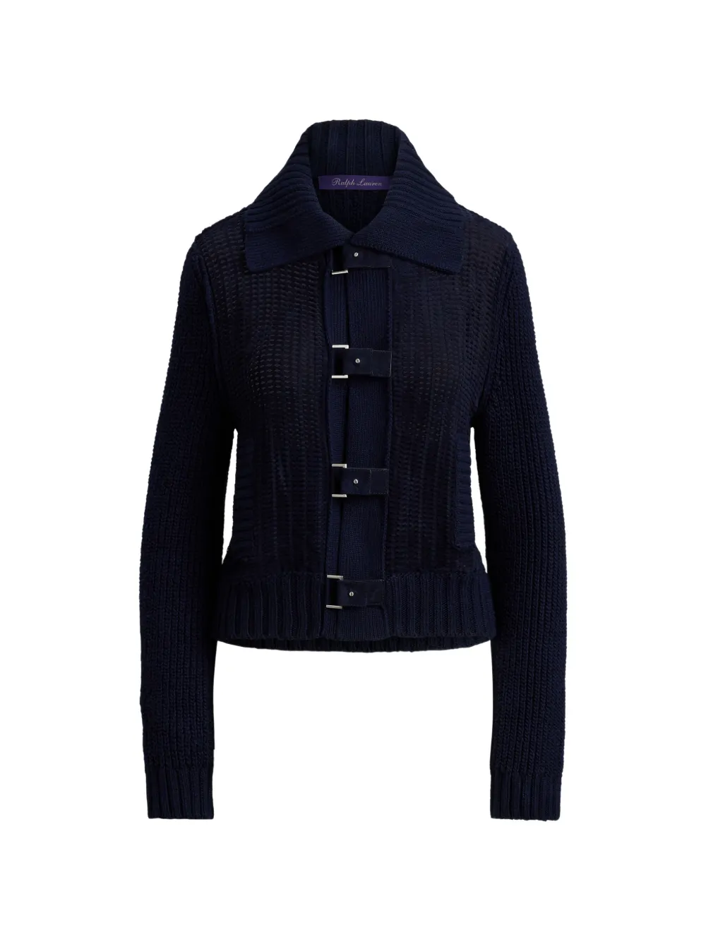 Ralph Lauren Collection buckled ribbed-knit cardigan Blauw