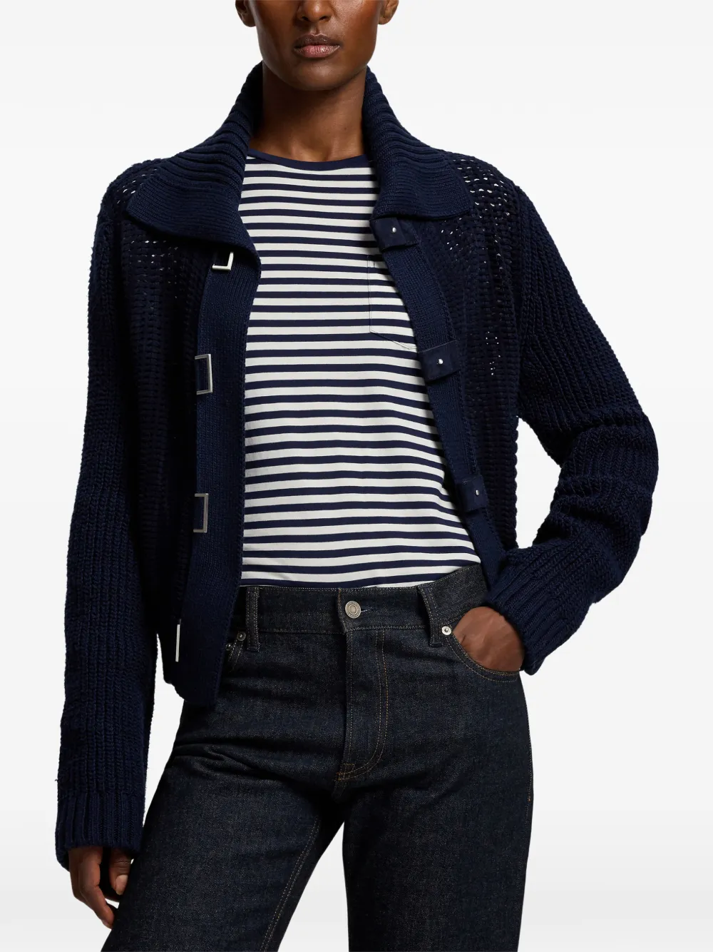 Ralph Lauren Collection buckled ribbed-knit cardigan Blauw