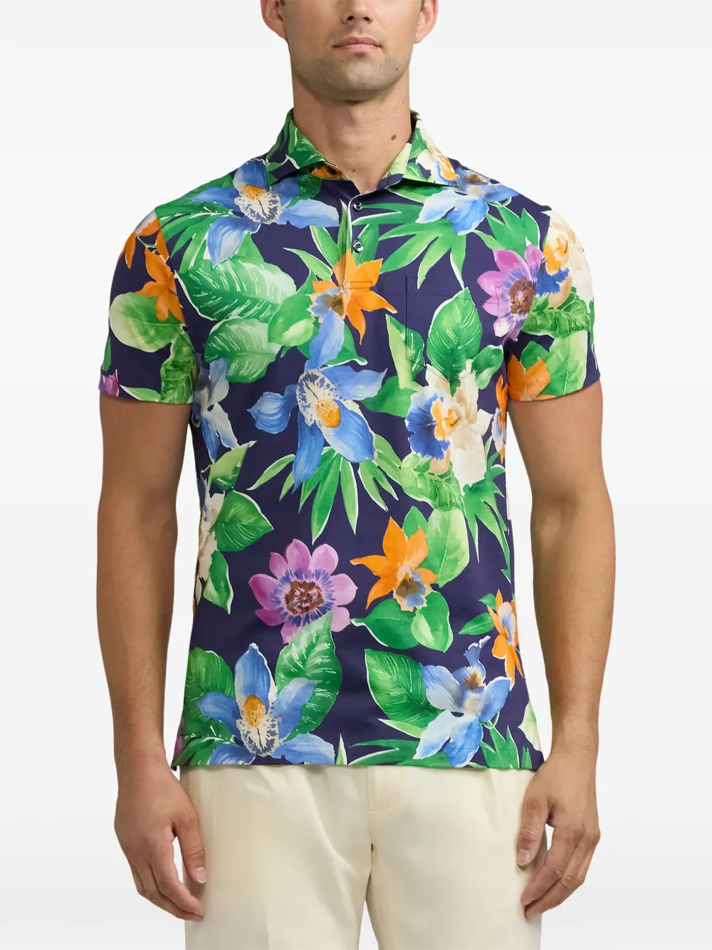 Ralph Lauren Purple Label floral-print polo shirt Blauw