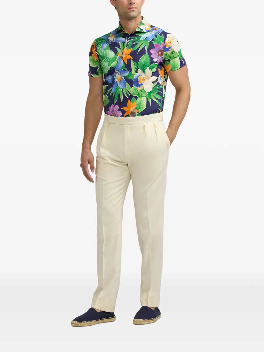 Ralph Lauren Purple Label floral-print polo shirt Blauw